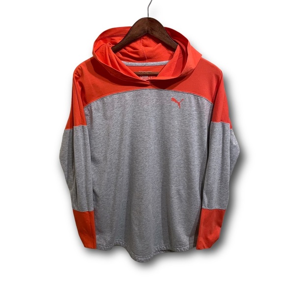 Puma Women's Lightweight Long Sleeve Hoodie Mini‎ Logo Grey Orange Size Large - Picture 1 of 6